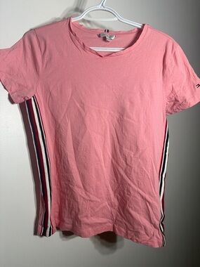 Tommy Hilfiger Pink Tee with Navy & White Side Stripes